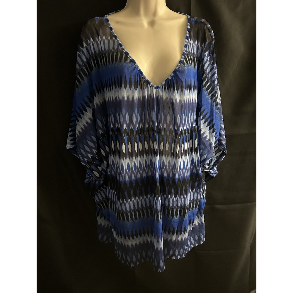 New 3X Apt. 9 Women Blue Multi Sheer Flare Top #1597*8